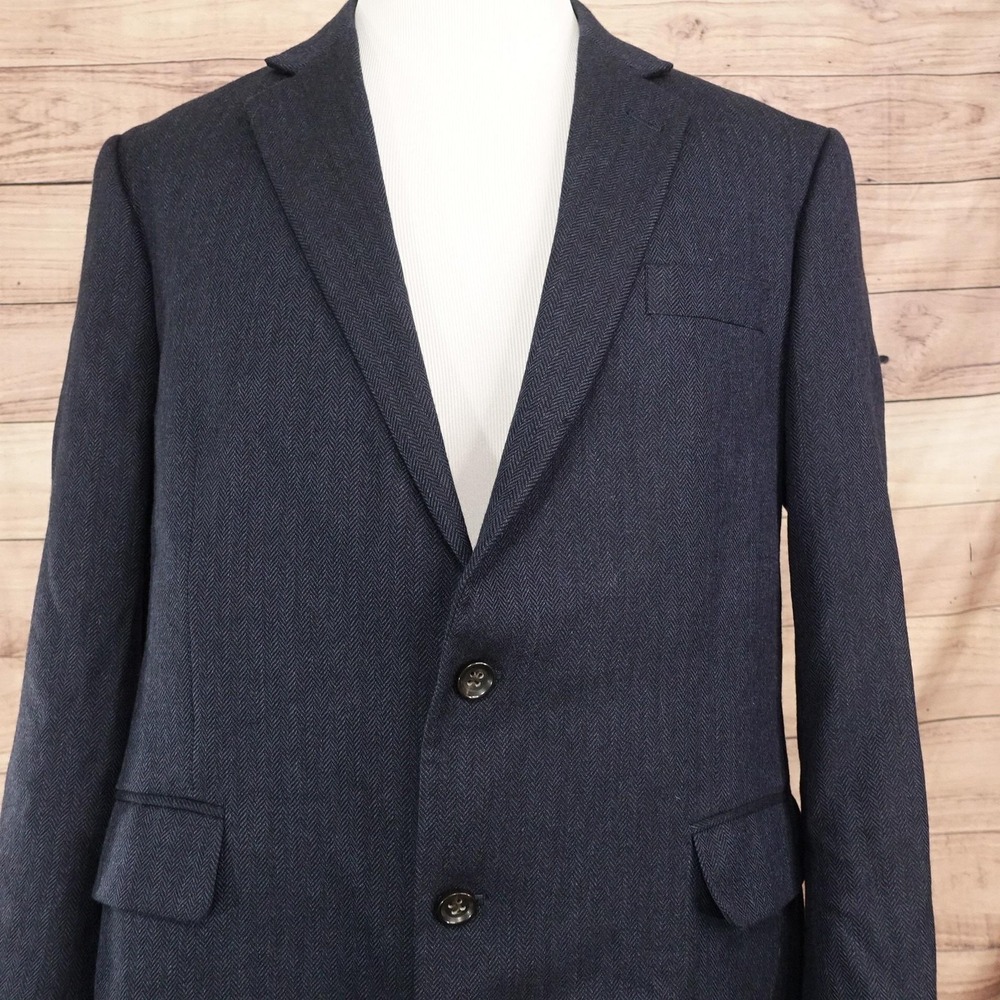 Stafford Blazer Mens 46R Blue Herringbone Wool Sport Coat Classic Fit Jacket